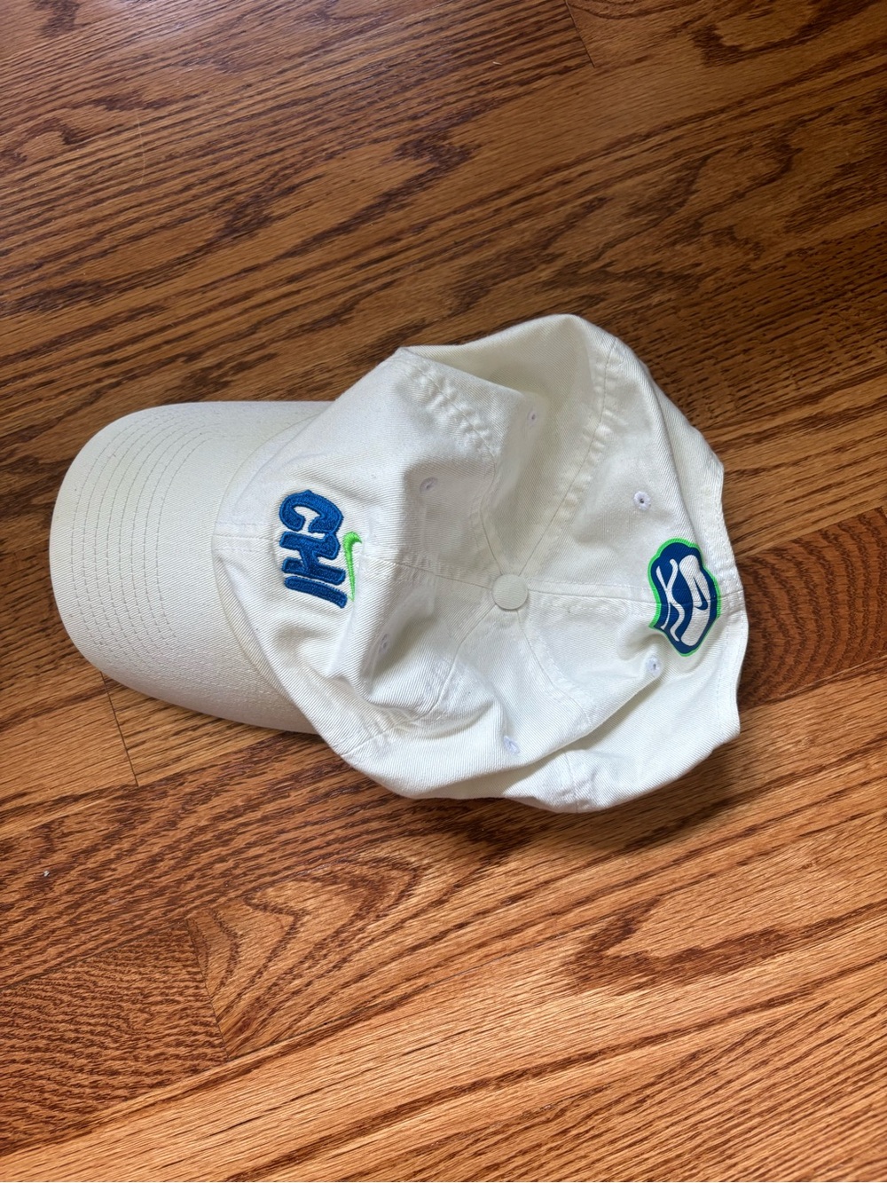 Nike Chicago Hot Dog White Dad Hat with Blue and Green Embroidered Logos
